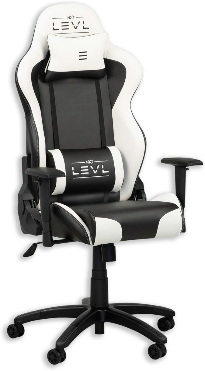 LEVL Gaming Alpha Series Gaming Chair,Office Chair, Heavy Duty, with Neck and Lumbar Pillows (Medium, White)