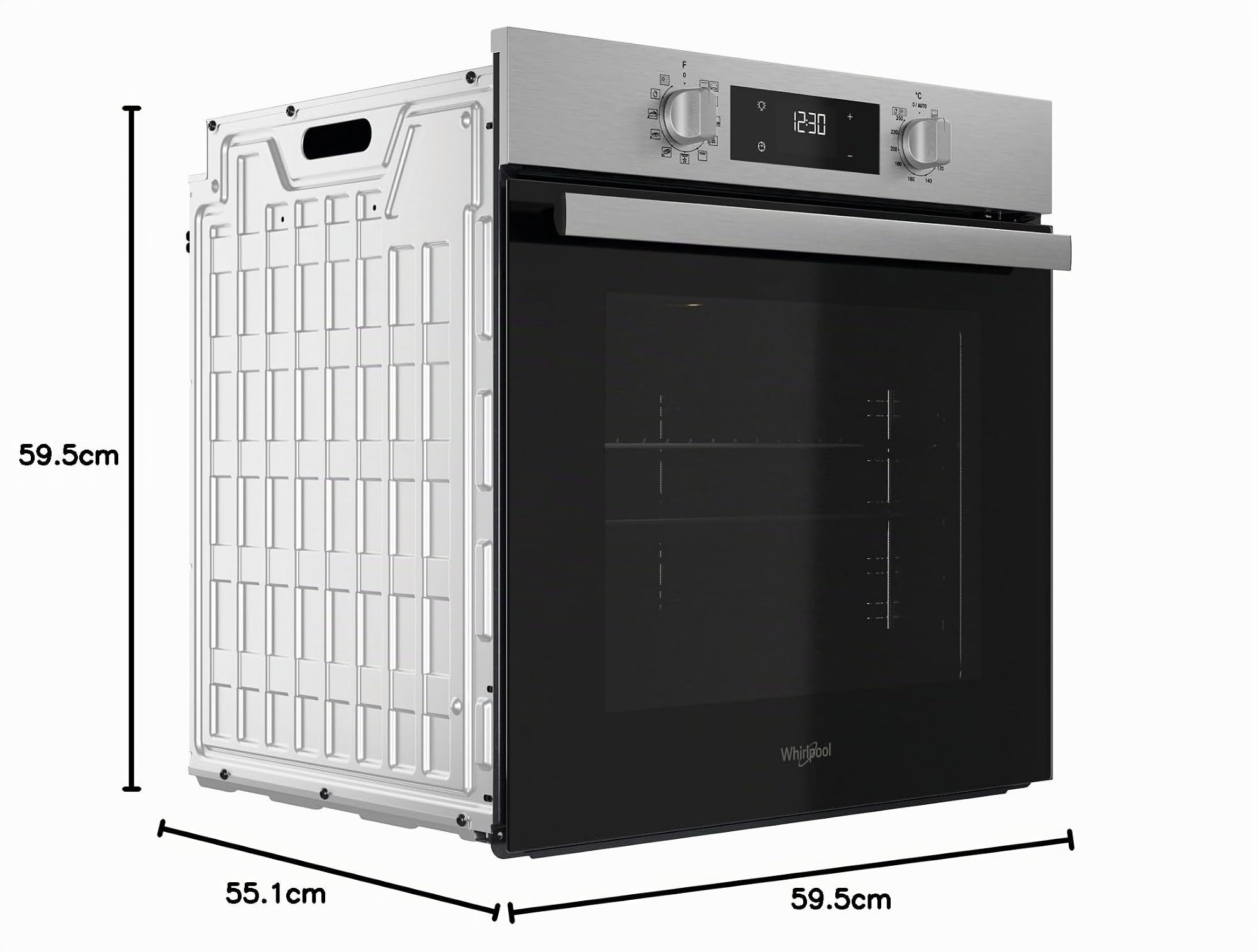 Whirlpool OMR58RR0X Four multifonction encastrable électrique, ventilé, pyrolytique, capacité 71 L, acier inoxydable, classe A+. Cook 3, Cool Door, Easy Clean. 59,5 x 59,5 x 55,1 cm