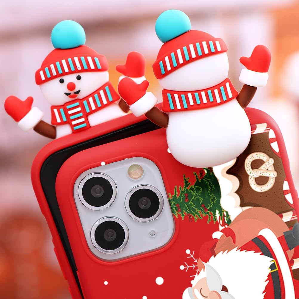 Schutzhülle für iPhone 14 Pro MaxInch, rote 3D-Puppe, Schneemann, Elch, Frohe Weihnachten, Muster, weiches Silikon, TPU, hübsch, flexibel, Schutzhülle für Kinder, Mädchen, Frauen, 2 Stück