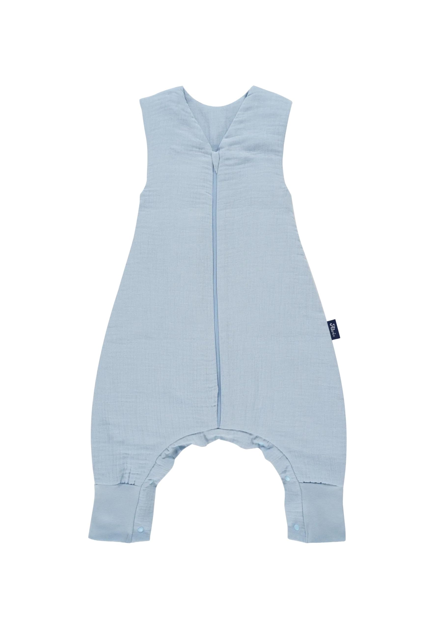 Alvi 4-Season Sleep-Overall Mull Baby Schlafsack mit Beinen, 2.0 TOG für Winter und Sommer Sky Way - Blau, 80cm