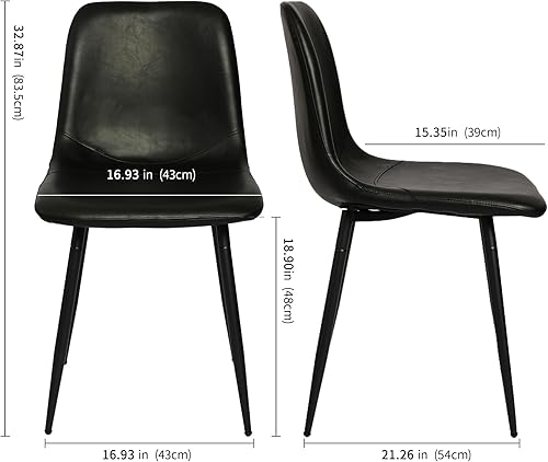Miniatura 3 de CangLong Juego de 2 sillas de comedor negras, de piel sintética, modernas, sin brazos, sillas laterales tapizadas con patas de metal para cocina y