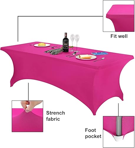 Miniatura 350 de FORLIFE Paquete de 6 manteles de elastano, de ajuste universal para mesas rectangulares de 6 pies, para patios, bodas, banquetes, fiestas