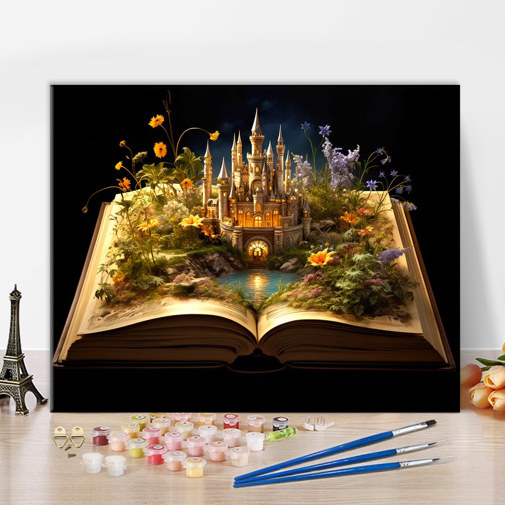 TISHIRON Paint by Numbers for Adults Beginners Enchanted Stories Books - Canvas Art Home Decor - DIY Painting - Gift Idea 40 x 50 cm