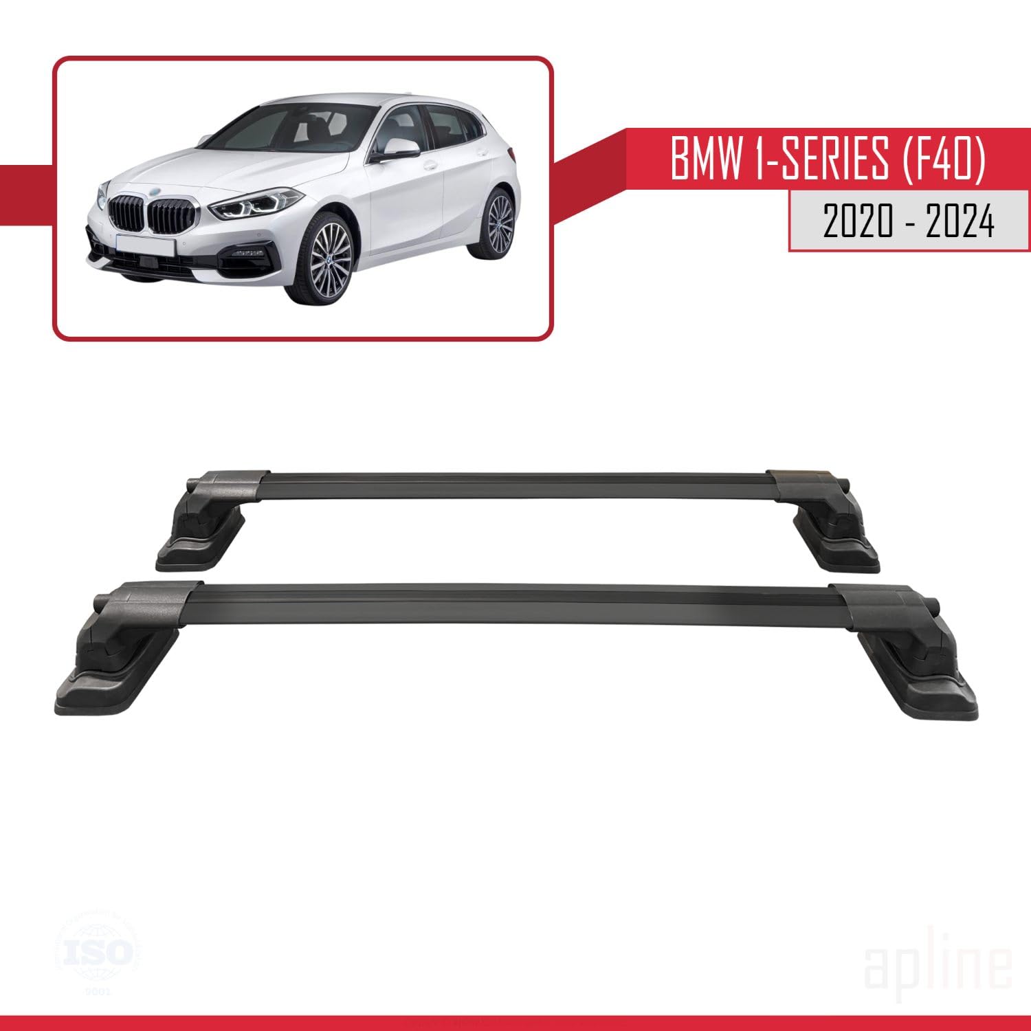 Kompatibel mit BMW 1er (F40) 2019-2024 ACE-3 Modell Relingträger Dachträger Auto Gepäckträger Schwarz Aluminium 2 Stangen