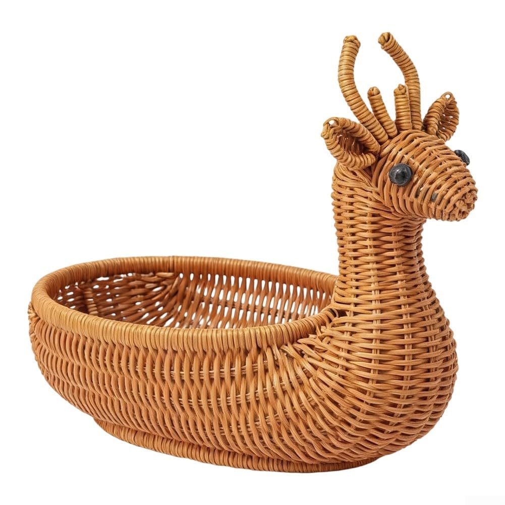 Cesto portaoggetti con struttura in finto rattan, per contenere frutta, snack, oggetti artigianali o giocattoli per bambini in qualsiasi stanza (cervo)