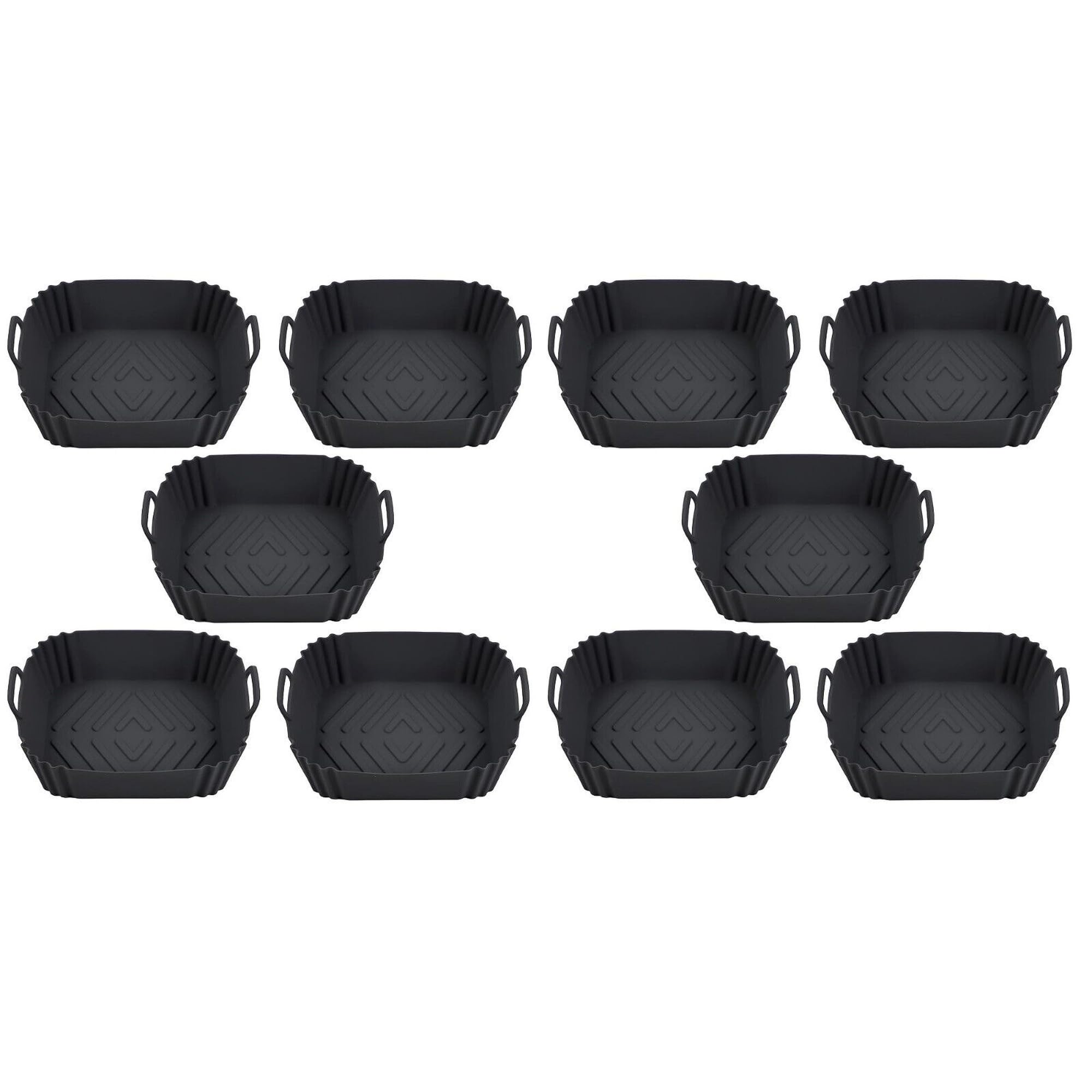 Black Silicone Air Fryer Liners 16.5cm – Reusable Food-Grade Square Baking Tray with Handles | Heat Resistant, Non-Stick, Dishwasher Safe for Air Fryers, Microwave & Oven (10)