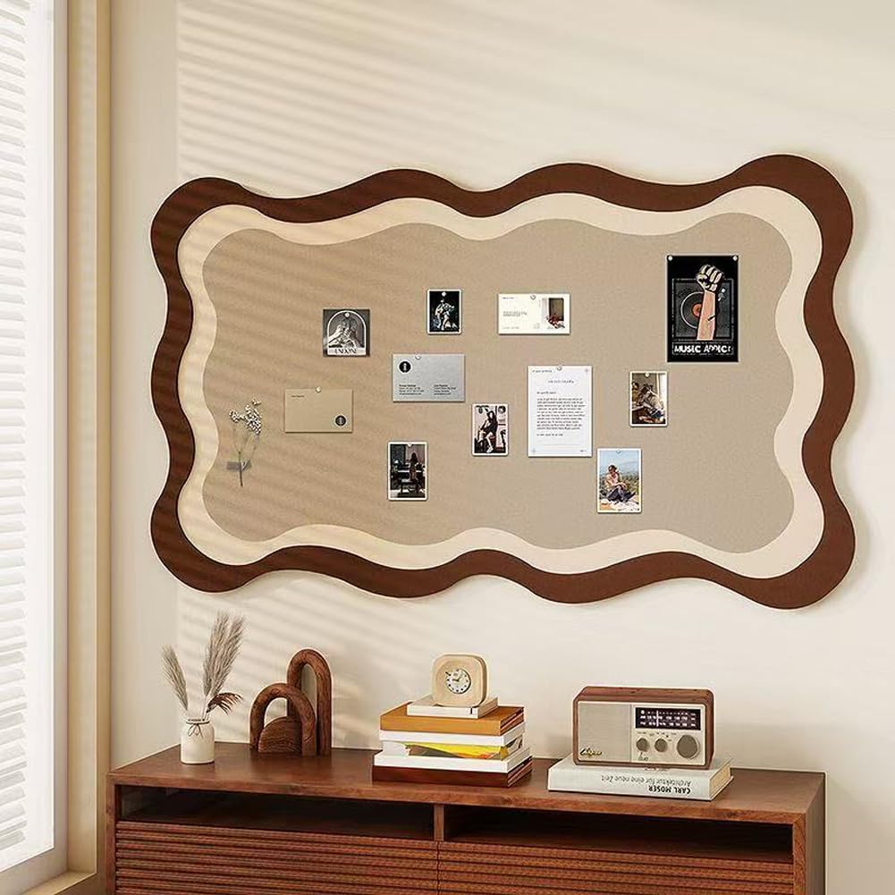Tableros de anuncios de Fieltro con 50 chinchetas para Fotos y Notas, tableros de Corcho de Fieltro DIY con Borde Ondulado, Tablero de anuncios Decorativo Plegable para el hogar y