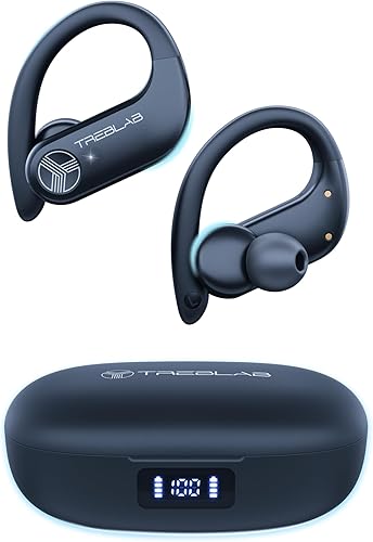 TREBLAB X3 Pro - Ganchos para los oídos ultra cómodos, sonido puro HD, graves intensos, batería de 145 horas, auriculares Bluetooth impermeables y