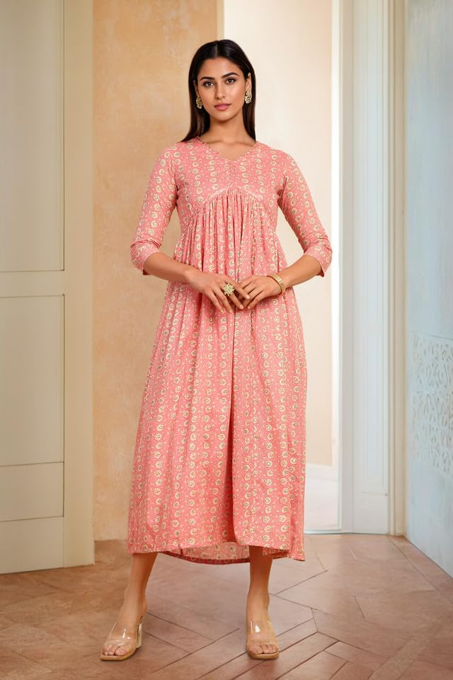 Robe ethnique en coton rose oignon Soch à imprimé floral coupe alias