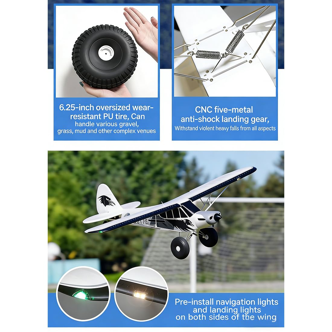 1700mm Avión RC Avión de Gran STOL Bush en Estilo Carbon Cub para Profesionales Adultos con Neumáticos de Tundra de 6.25 Pulgadas, Amortiguadores CNC, Iluminación LED, Modelo EPP (PNP)