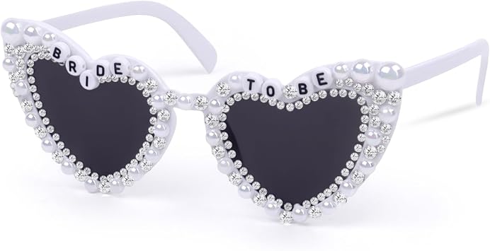 Bride Sunglasses for Bachelorette - White Glasses with Rhinestone for Bridal Shower, Bride to Be Gift, Bachelorette Accessories Party Favors