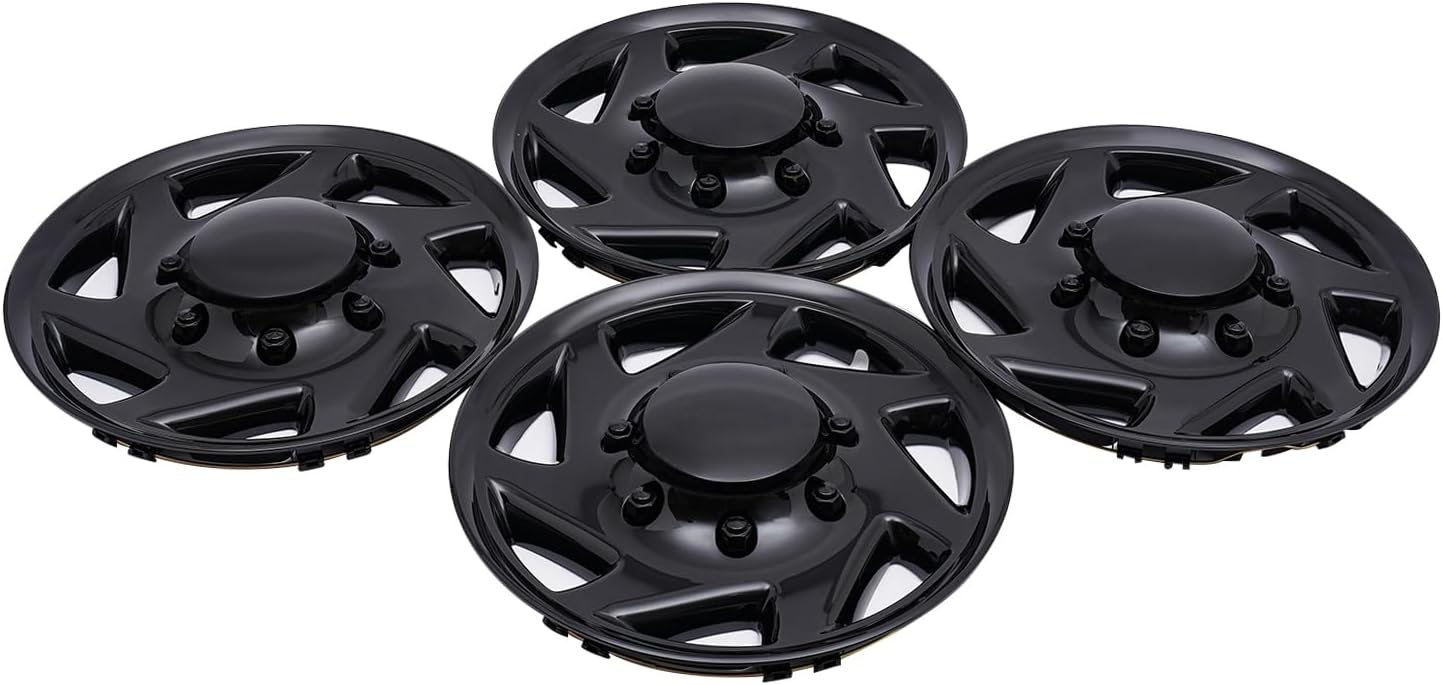 16" Hubcaps Replacement fits Ford E350 E450 Econoline Van 1997-2023 Black Hubcap Wheel Covers Hub Caps - 4 PCS (Black hubcaps)