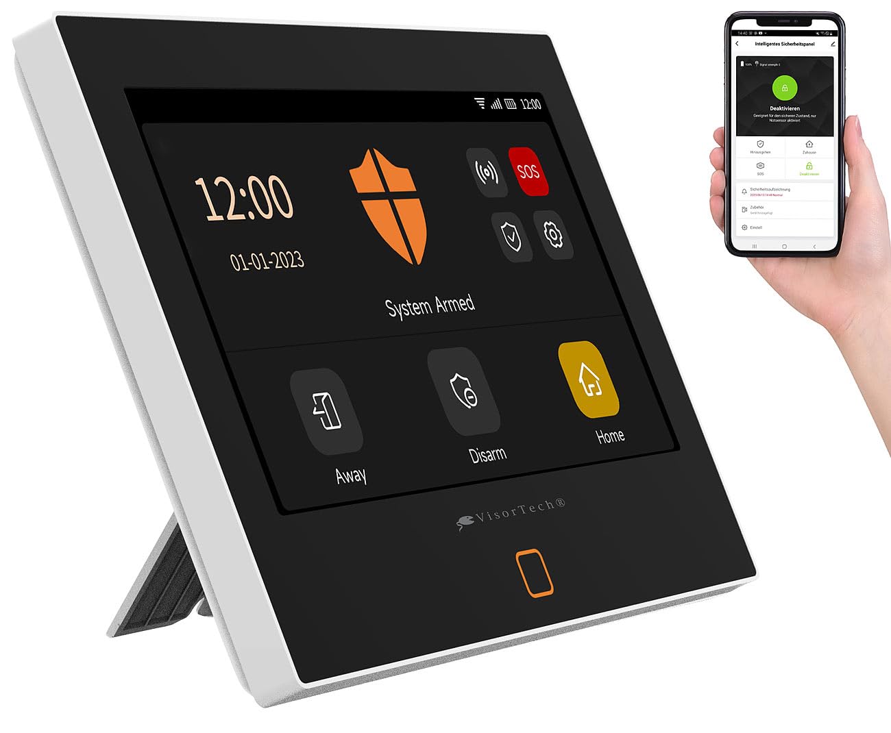 VisorTech Alarmanlage Haus: WLAN-/4G-Alarmanlage, IPS-Touch-Display, App, Sirene, für 200 Sensoren (GSM, nachrüsten, TUYA)