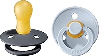 BIBS Colour Pacifiers 2-Pack: BPA-Free Natural Latex Round Nipple, Made in Denmark, Gentle Shield for Babies 0-18 Months