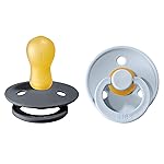 BIBS Pacifiers Colour Collection | Natural Rubber Baby Pacifier | Round Nipple | Set of 2 BPA-Free Soothers | Made in Denmark | 6+ Months (Pack of 2) | Baby Blue/Iron