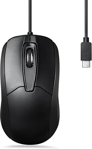 Perixx PERIMICE-209C - Mouse óptico con cable USB tipo C, cable de 5.9 pies, 1000 DPI, color negro, (11994)
