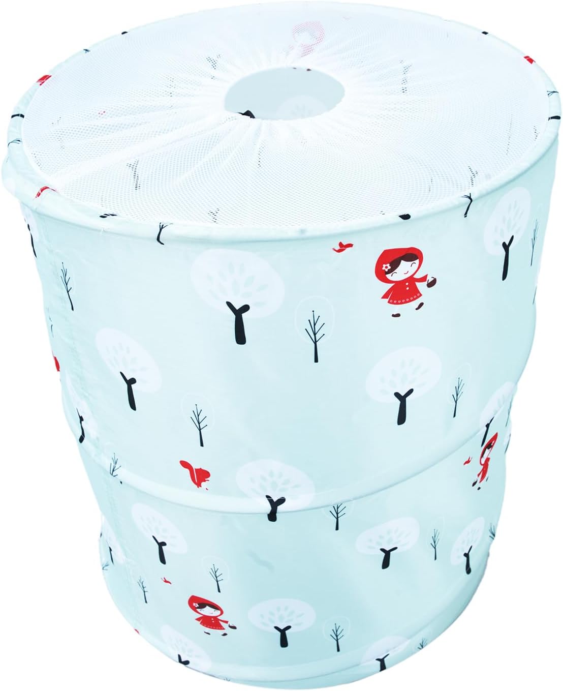 Collapsible Laundry Basket - Pop-up Storage Bin with Little Red Riding Hood Design, Portable Fabric Organizer for Clothes, Toys, and More - Perfect for Kids Rooms, Nursery, and Dorms (Cyan)