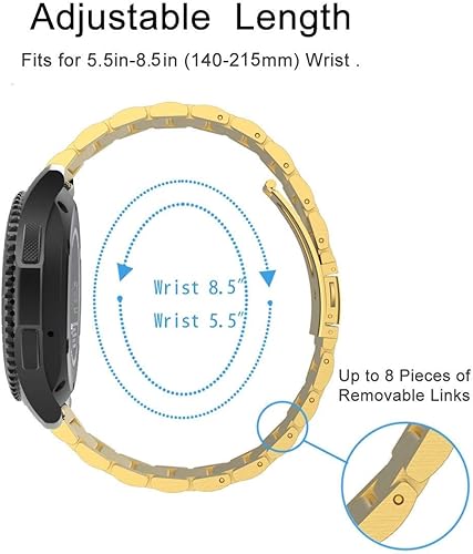 Miniatura 4 de Compatible con correas Gear S3, Galaxy Watch 3 de 1.772 pulgadas, correa de repuesto de metal de acero inoxidable de 0.866 pulgadas (dorado)