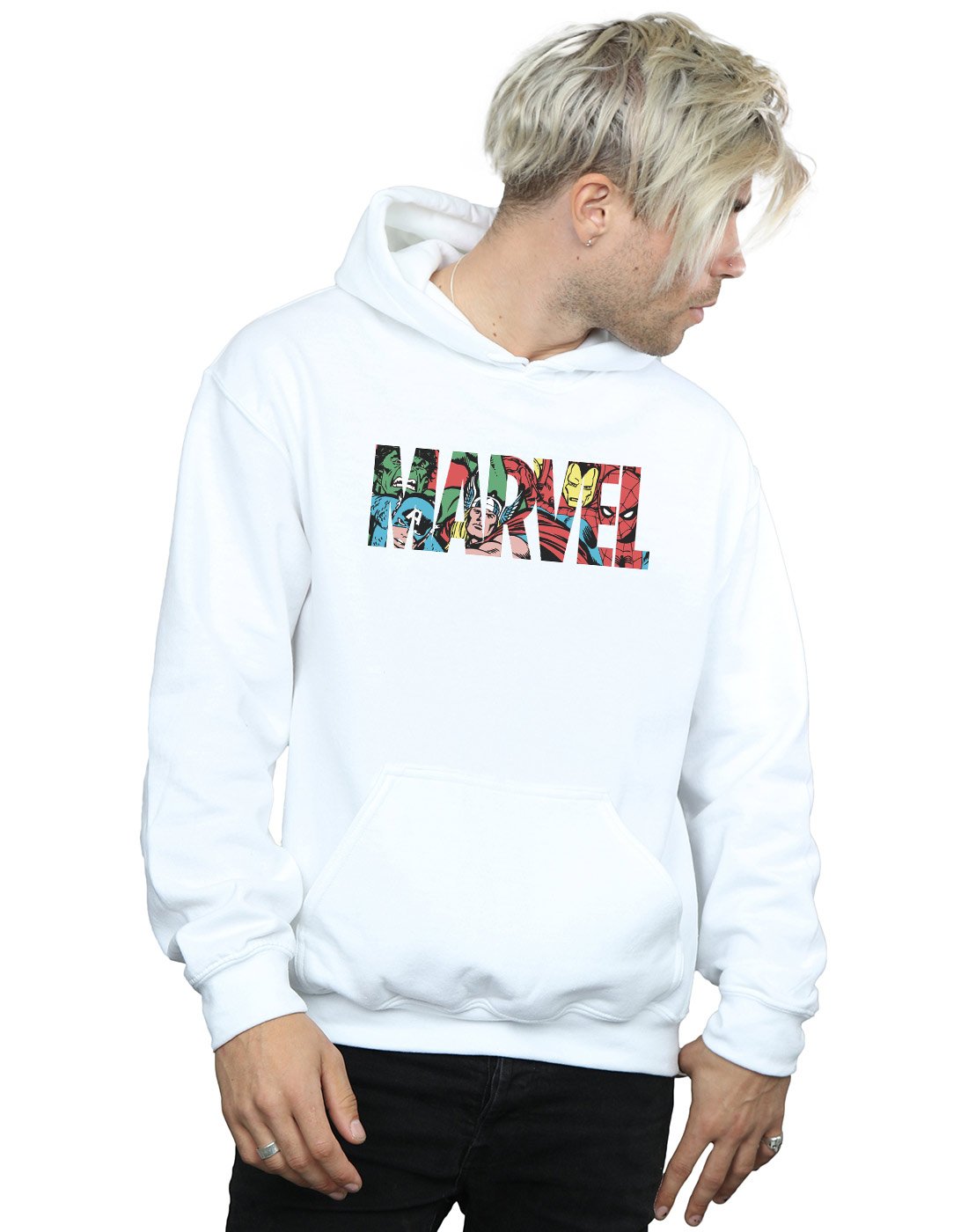 Marvel Comics Men's Logo Character Infill Hoodie White Small