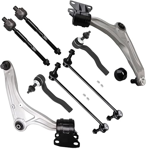 SCITOO Juego de 8 piezas de suspensión delantera brazo de control inferior y rótulas, extremos de barra de acoplamiento interiores exteriores para