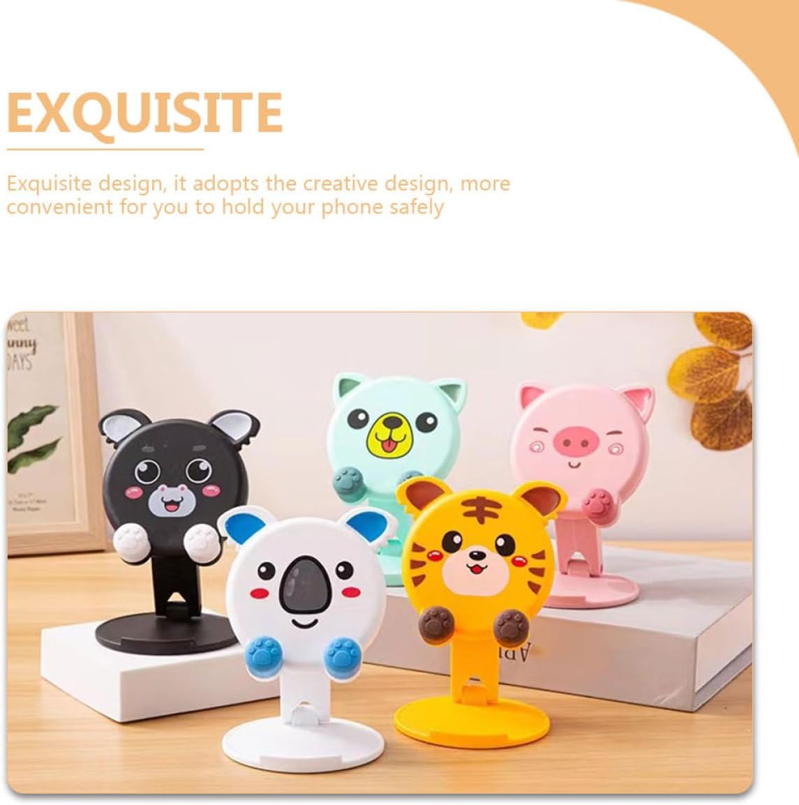 2pcs Cute Animal Shaped Phone Holder Stand for Smartphones Portable Cartoon Desktop Mobile Phone Rack Universal Foldable for Home and Office Use image 4