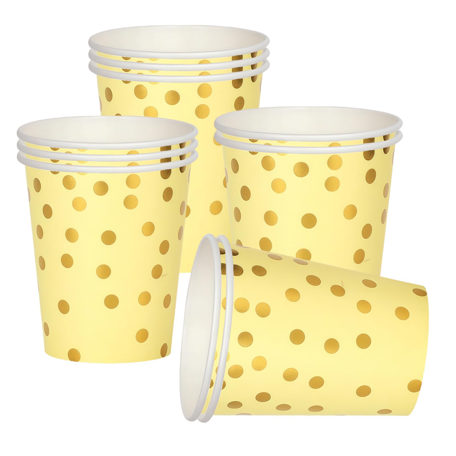 RONGZUBAT 10pcs Yellow Disposable Party Paper Cups,Golden Dot Yellow Disposable Party Drinking Coloured Paper Cups for DIY Holiday,Picnic,Weddings,Birthday Party Cup Table Decorations โ image 1