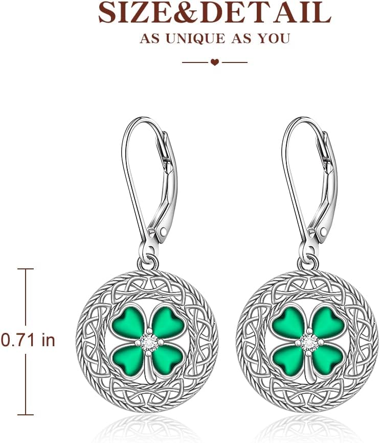St Patricks Day Accessories Clover Earrings For Women Sterling Silver Shamrock Earrings Celtic Knot Dangle Jewelry Valentine Mothers Day Irish Shamrock Gifts - Image 4
