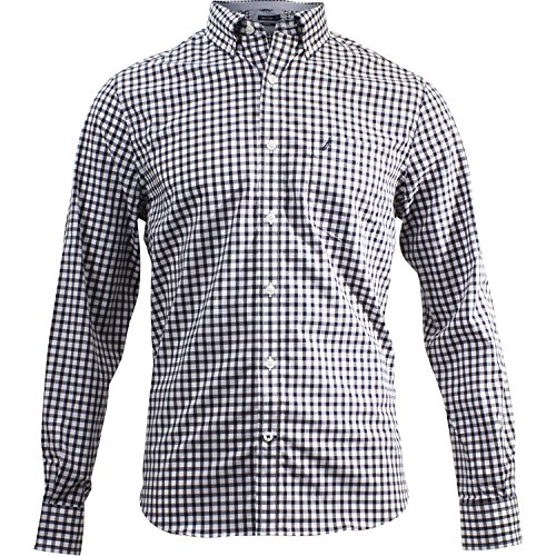 Nautica Classic Fit Maritime Navy Plaid Long Sleeve Button Down Shirt | X-Large