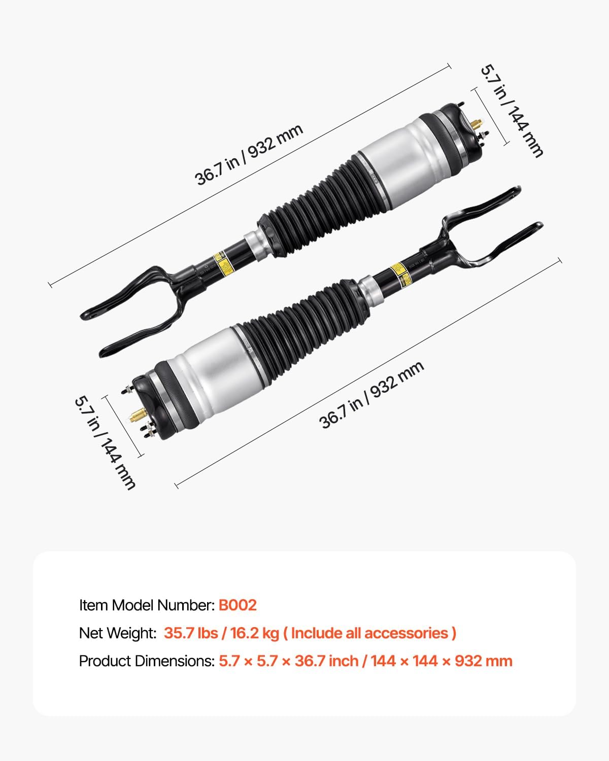 VEVOR Front Air Suspension Struts Shock Absorbers, 2 PCS, Compatible With Jeep Grand Cherokee 2011-2016, Replacement for Front Left 68029903AC 68029903AD 68029903AE, Right 68059904AD 68059904AB