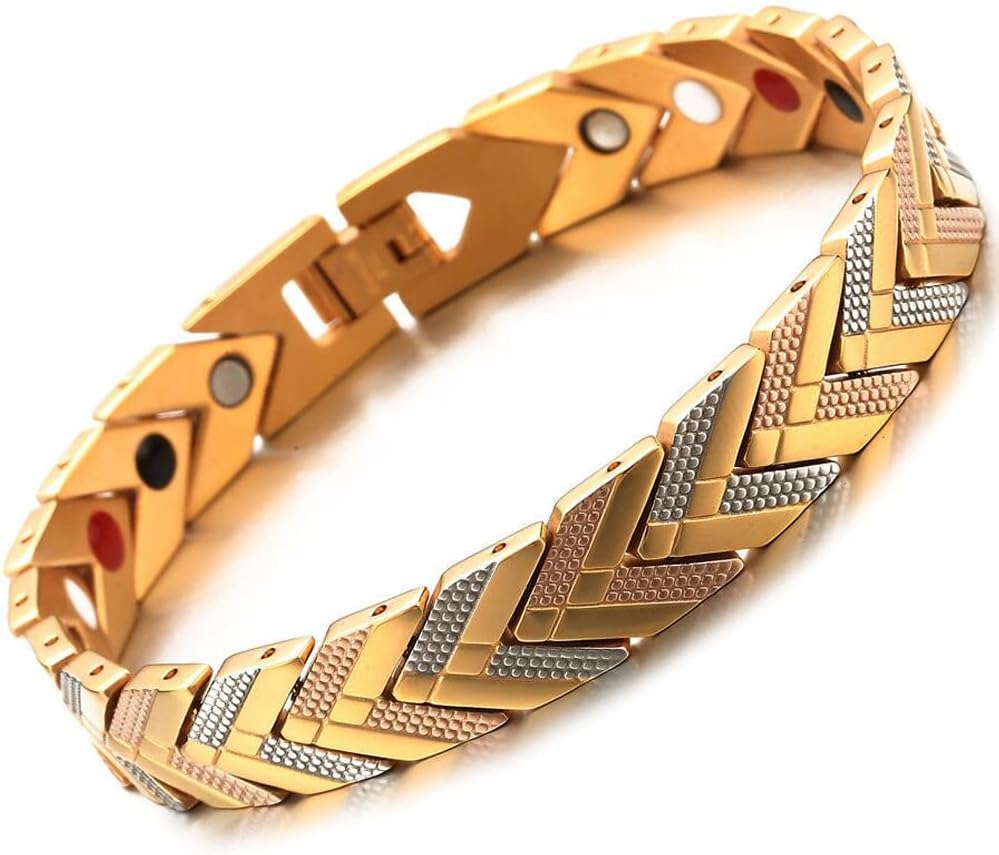 JFUMEMagnetic Bracelets for Women 18k Gold with Silver with Link Remove Tool Included 7.5"-8.5" Adjustable