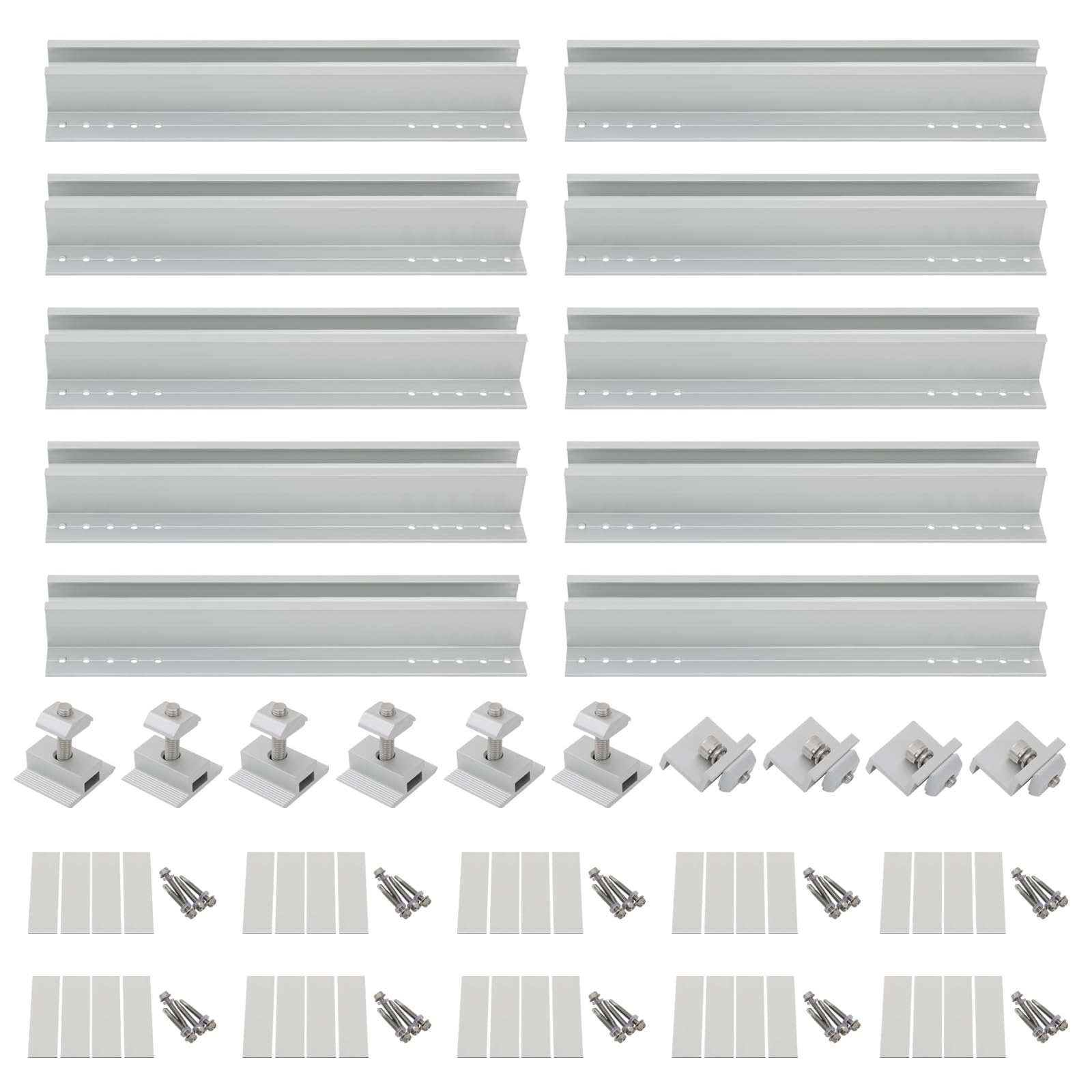 10 binari per pannello solare, set di supporti per pannello solare, supporto regolabile, pannello solare in alluminio, lamiera trapezoidale, tetto piatto PV, sistema di fissaggio fotovoltaico