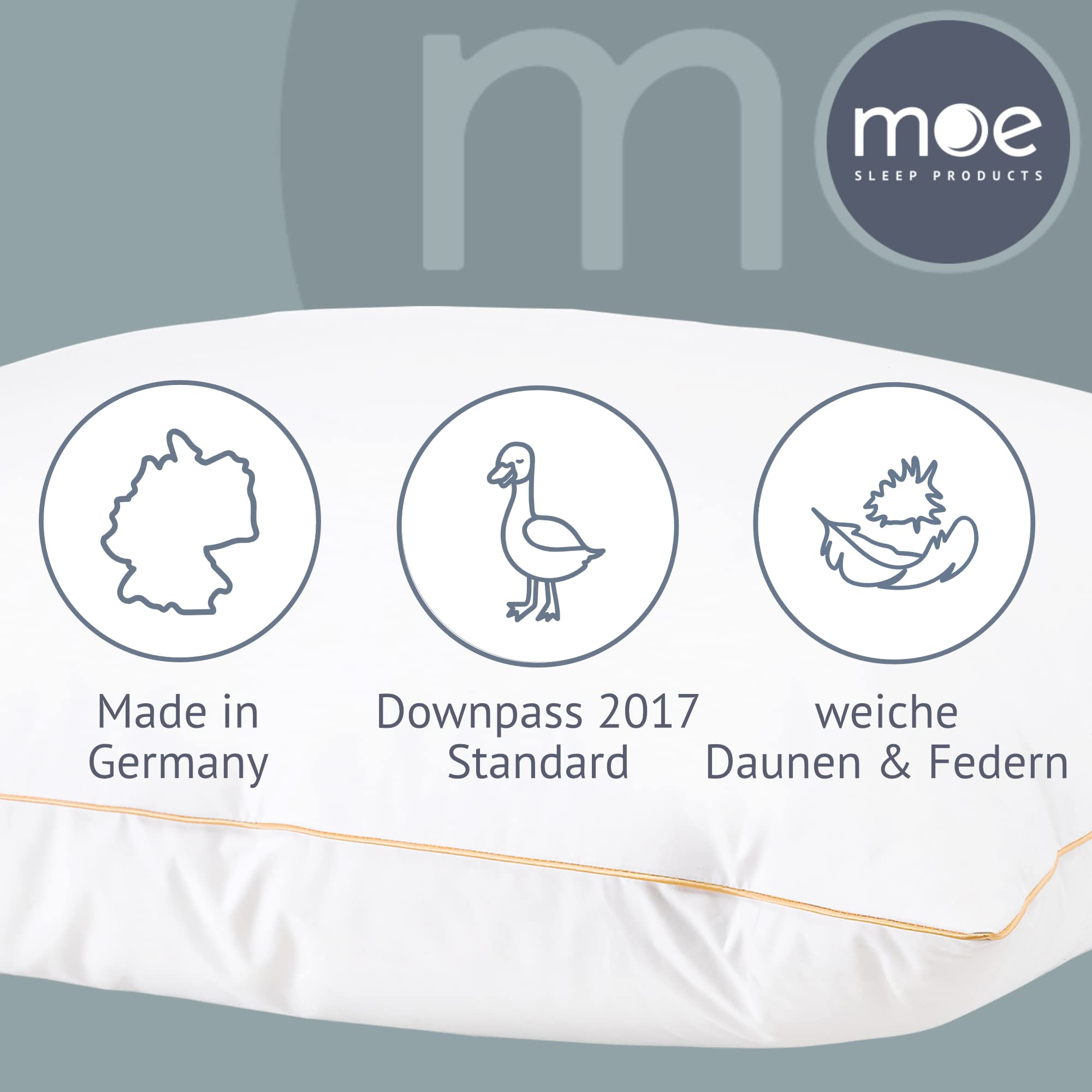 moe Luxury Dream 3-Kammer-Kopfkissen 80x80 cm - Federn- und Daunenkissen, Kissen, Made in Germany, Bezug 100% Baumwolle, für Allergiker geeignet, Füllmenge 1100 g