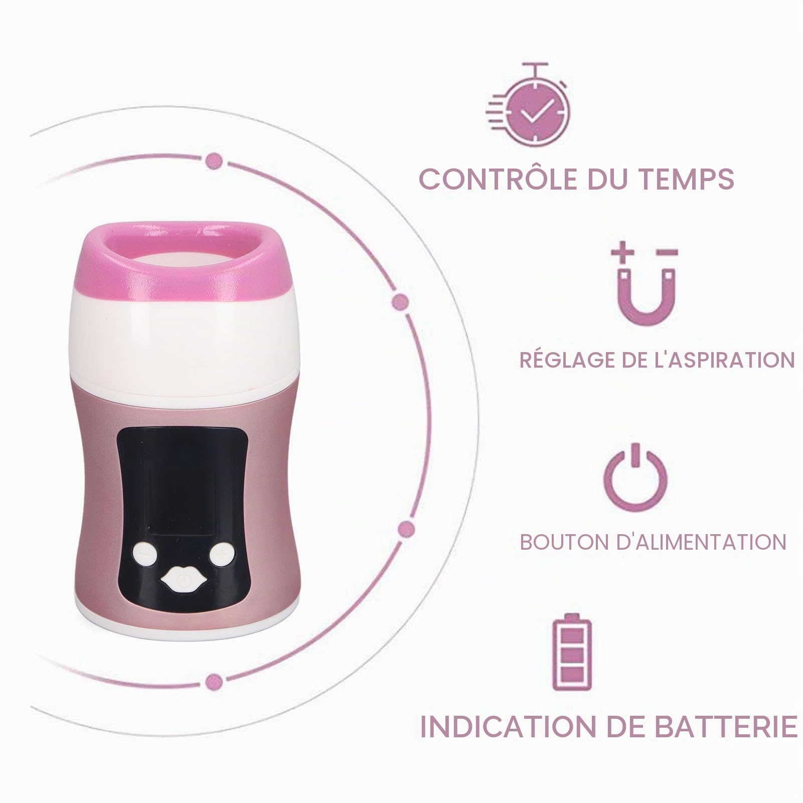 Appareil électrique pour lèvres plus pulpeuses, avec fonction de massage, niveaux d'aspiration personnalisables, design portable, outil repulpant à lèvres