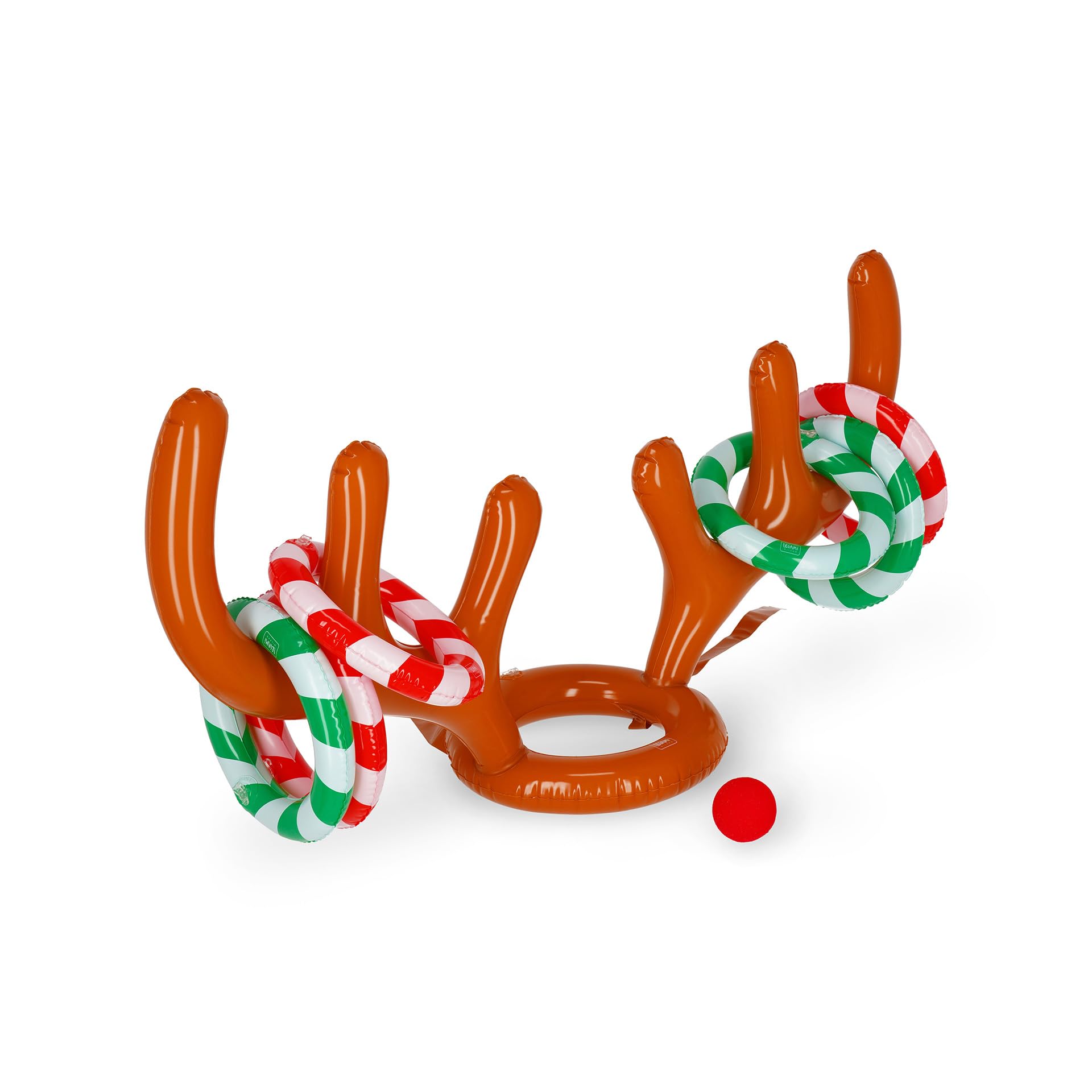 Legami Inflatable Ring Throwing Oh My Deer, Inflatable Reindeer Antlers, 6 Inflatable Rings, 1 Red Reindeer Nose, Fun Activity, Diameter 24 cm