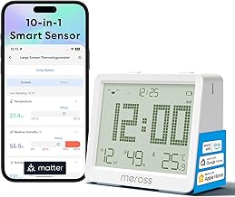 Meross WiFi Indoor Ambient Thermometer, WiFi Hygrometer Thermometer with Notification Alarm, 3 Years Battery Life, Compatible with Matter, Apple HomeKit, Alexa and Google Home (Requires a Hub)