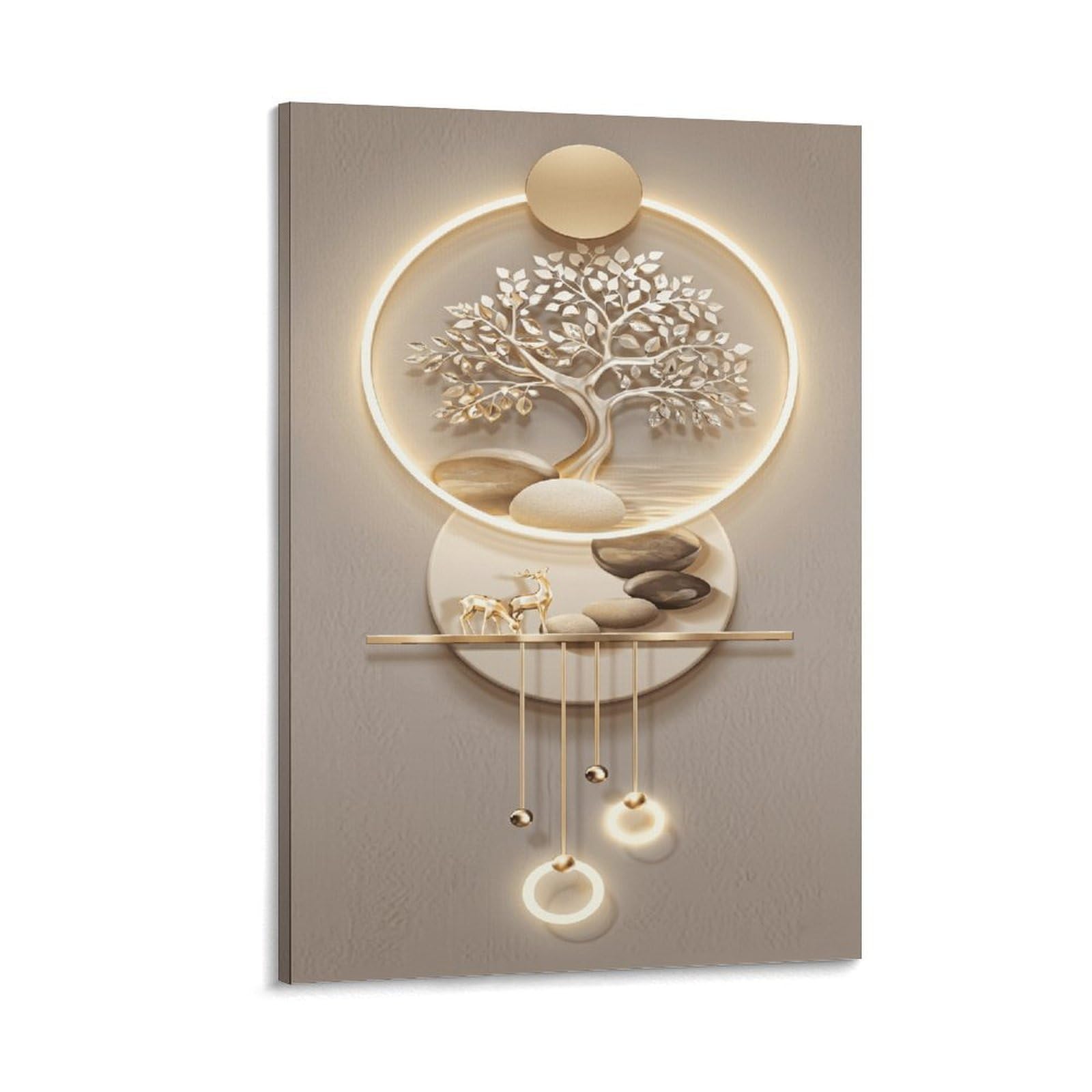 XPASHIQWC Fortune Tree Poster Artwork Golden Deer Canvas Prints Picture Modern Canvas Wall Art Picture Wall Hanging for Living Room Home Decorations 20x30inch(50x75cm)