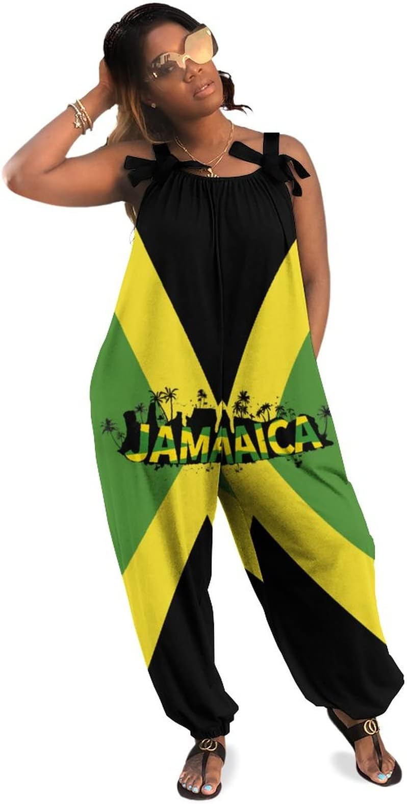 TAIZIYEAHJamaican Flag Jumpsuit with Suspender for Womens Summer Top 2XL