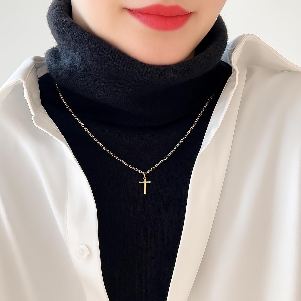 14k Gold Cross Necklace for Women Small Petite Crucifix Pendant Necklace - Image 2