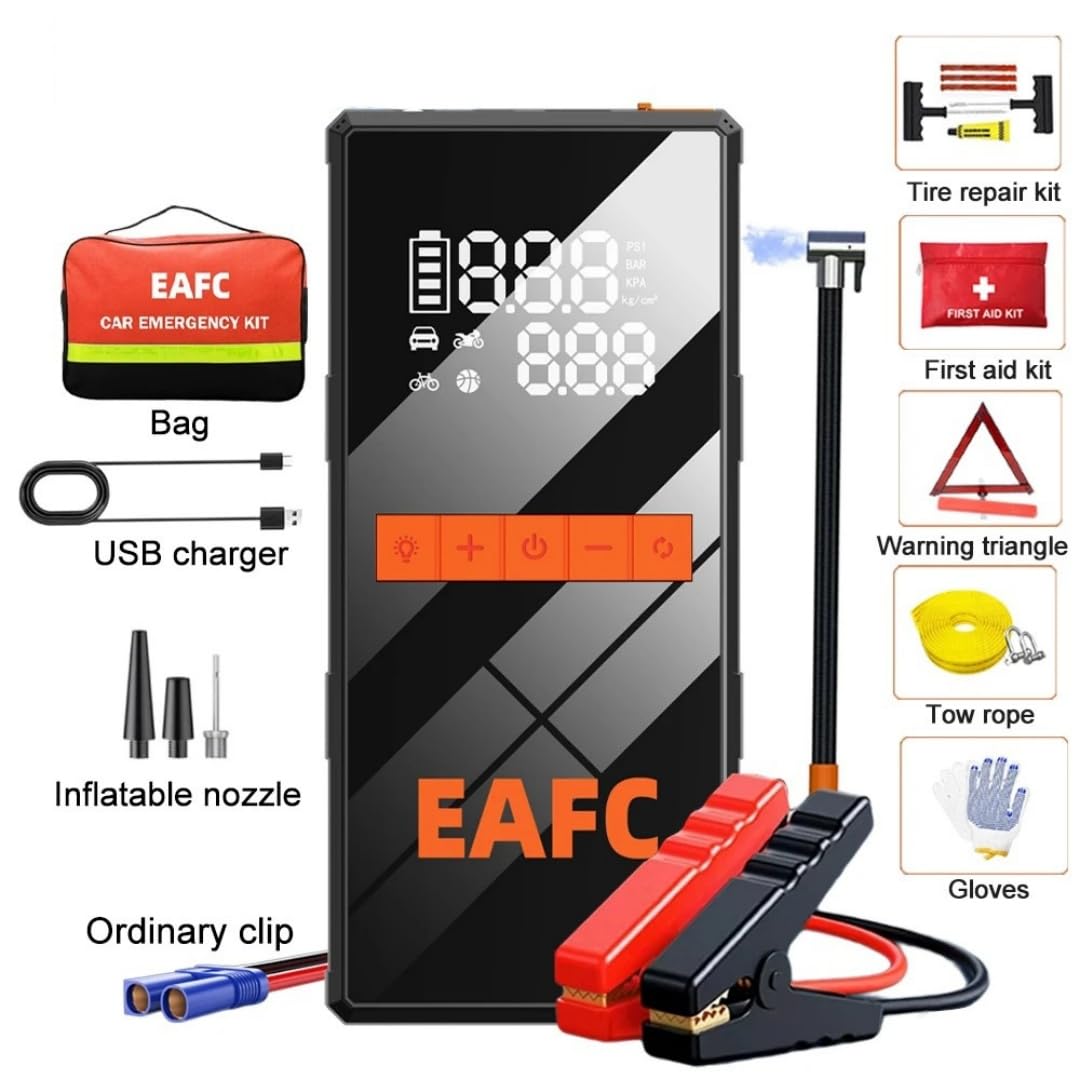 Kit de Emergencia para Coche, Arrancador de Coche de 1200 A con inflador de neumáticos de 150 PSI, con Kit de reparación de neumáticos