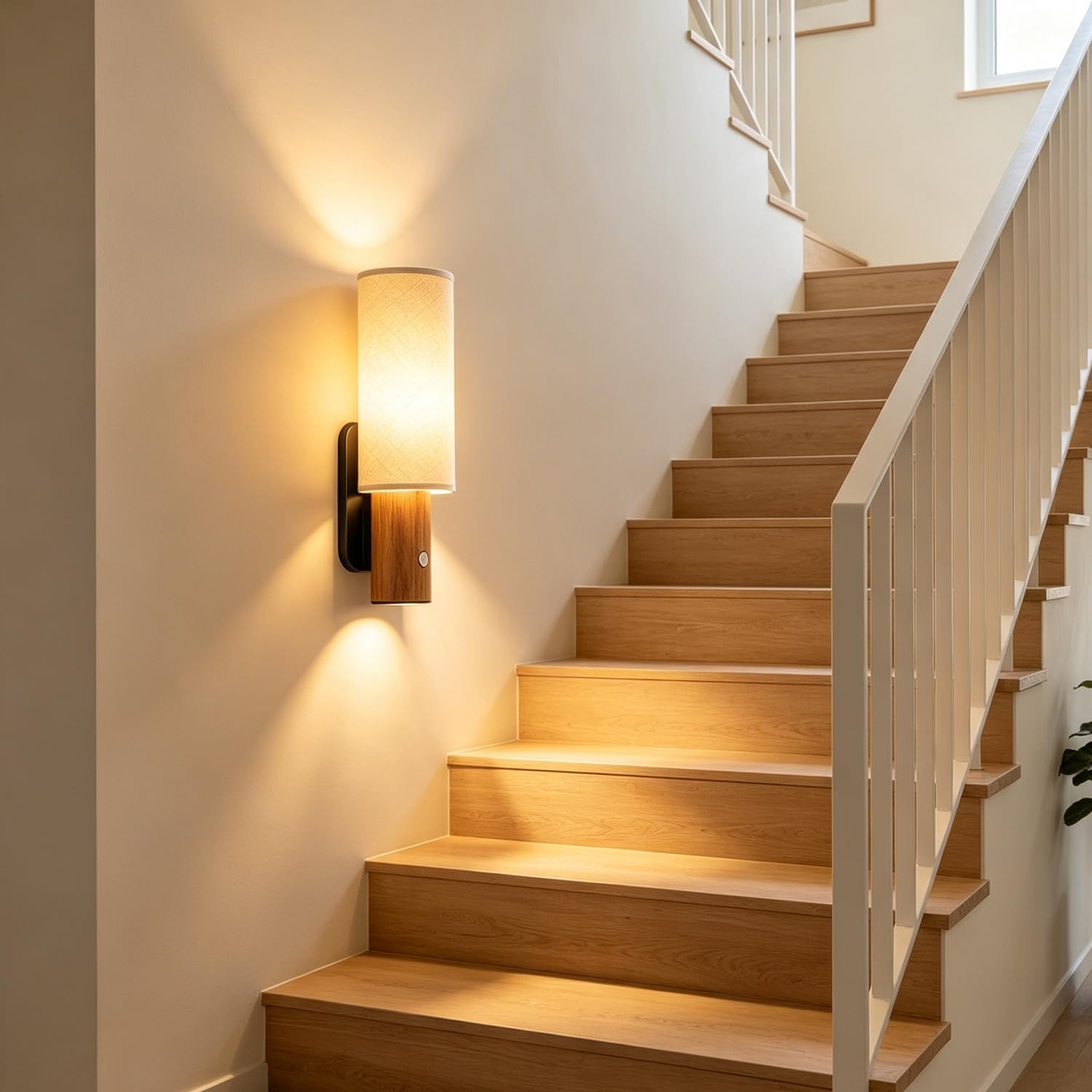 Aplique sin Conexión eléctrica de madera con LED Iluminación para Escaleras a Batería Inalámbrico con sensor de movimiento Recargable por USB 3600 mAh 4000K iluminación hacia arriba y hacia abajo