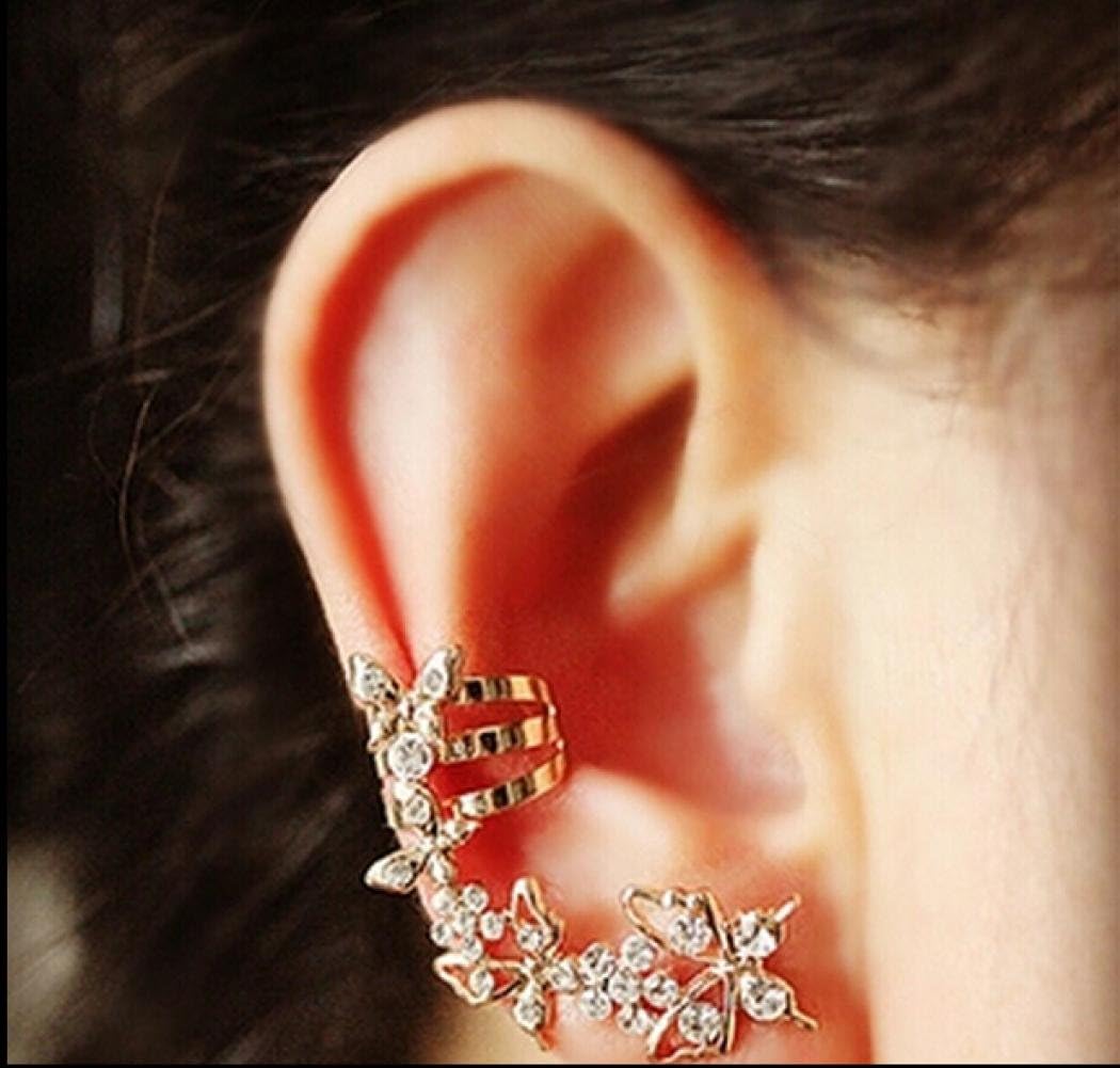 shining Dearls Jewellery E345 2015 Fashion Gold plated single right ear No ear hole clip flower earrings for women