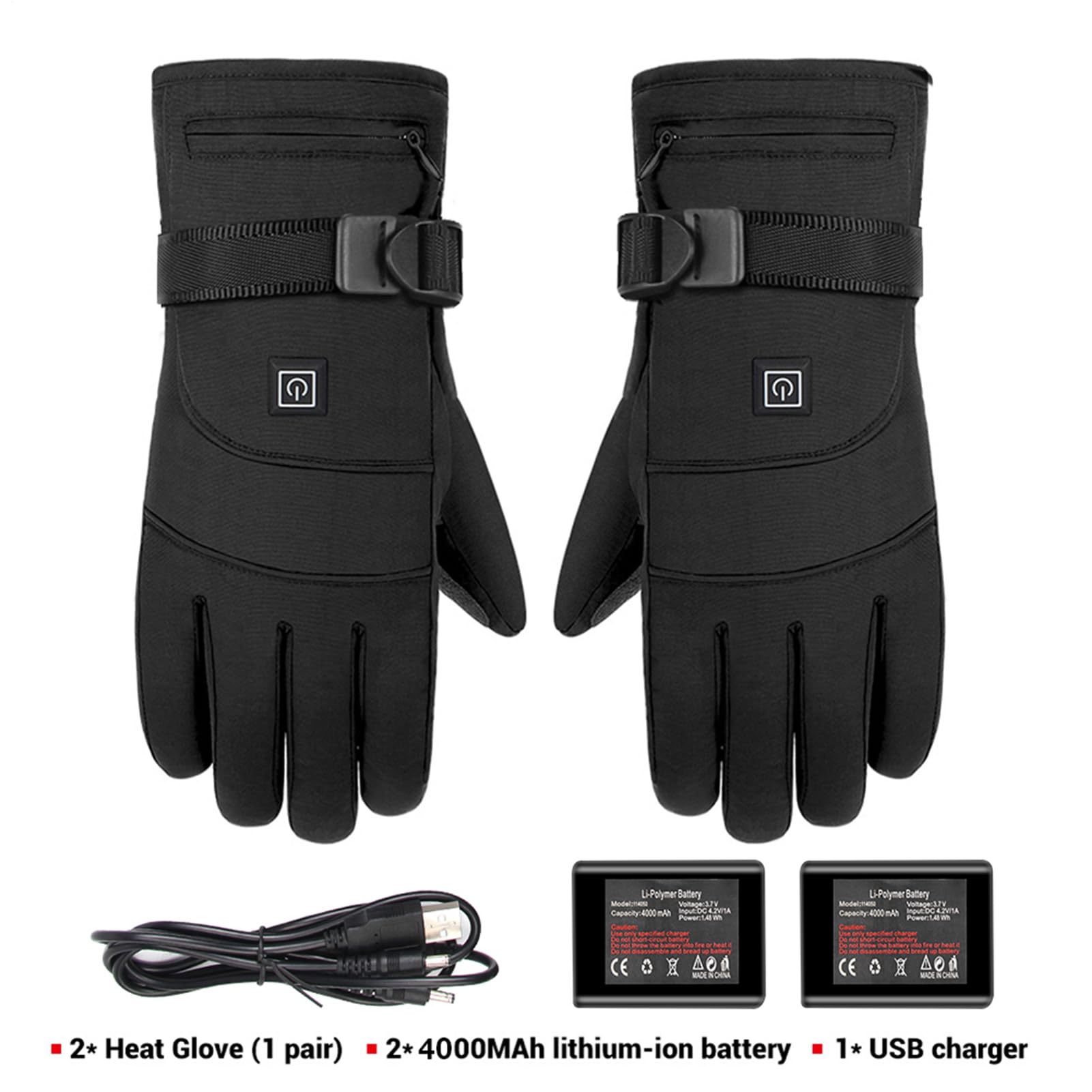 Guanti riscaldati a batteria, guanti riscaldanti da 3,7 V, ricaricabili | tramite USB, con 3 livelli di temperatura, touchscreen termico per ciclismo, escursionismo, campeggio, corsa