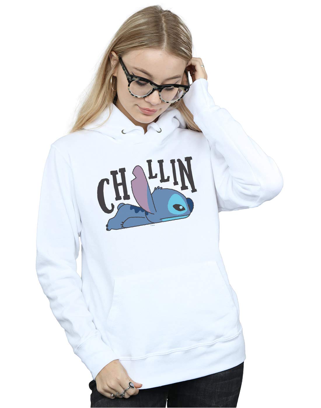 Absolute Cult Women's White Disney Lilo And Stitch Chillin Hoodie Small