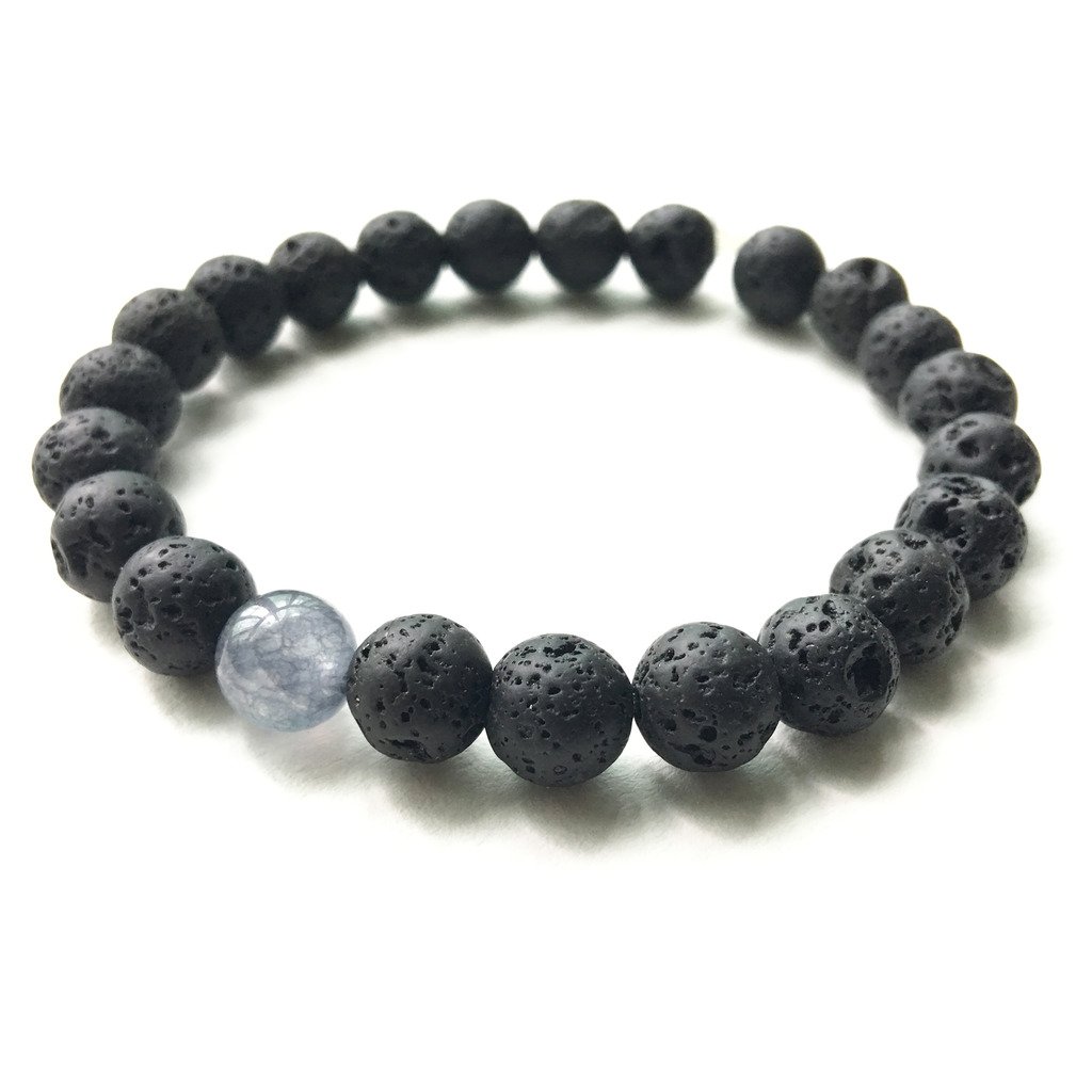 WCJ Natural Iolite and Lava Stone Bracelet Adjustable Unisex