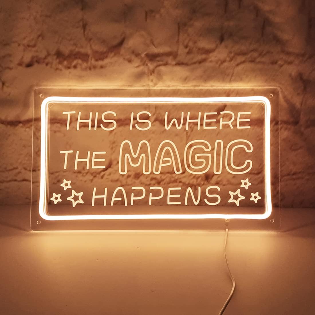Britrio This Is Where The Magic Happens Neon Sign Light Bedroom Dorm Office Wall Decor Light Up Word Neon Sign Home Bar Club Cafe Shop Salon Man Cave Window Wedding Birthday Party Gift 5V USB Warm White - Image 8