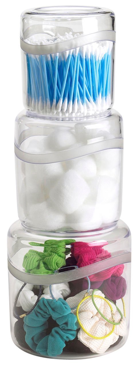 CreativeWare50300CLR 3 Piece Cosmetic Organizer Stacking Jar Set, Clear