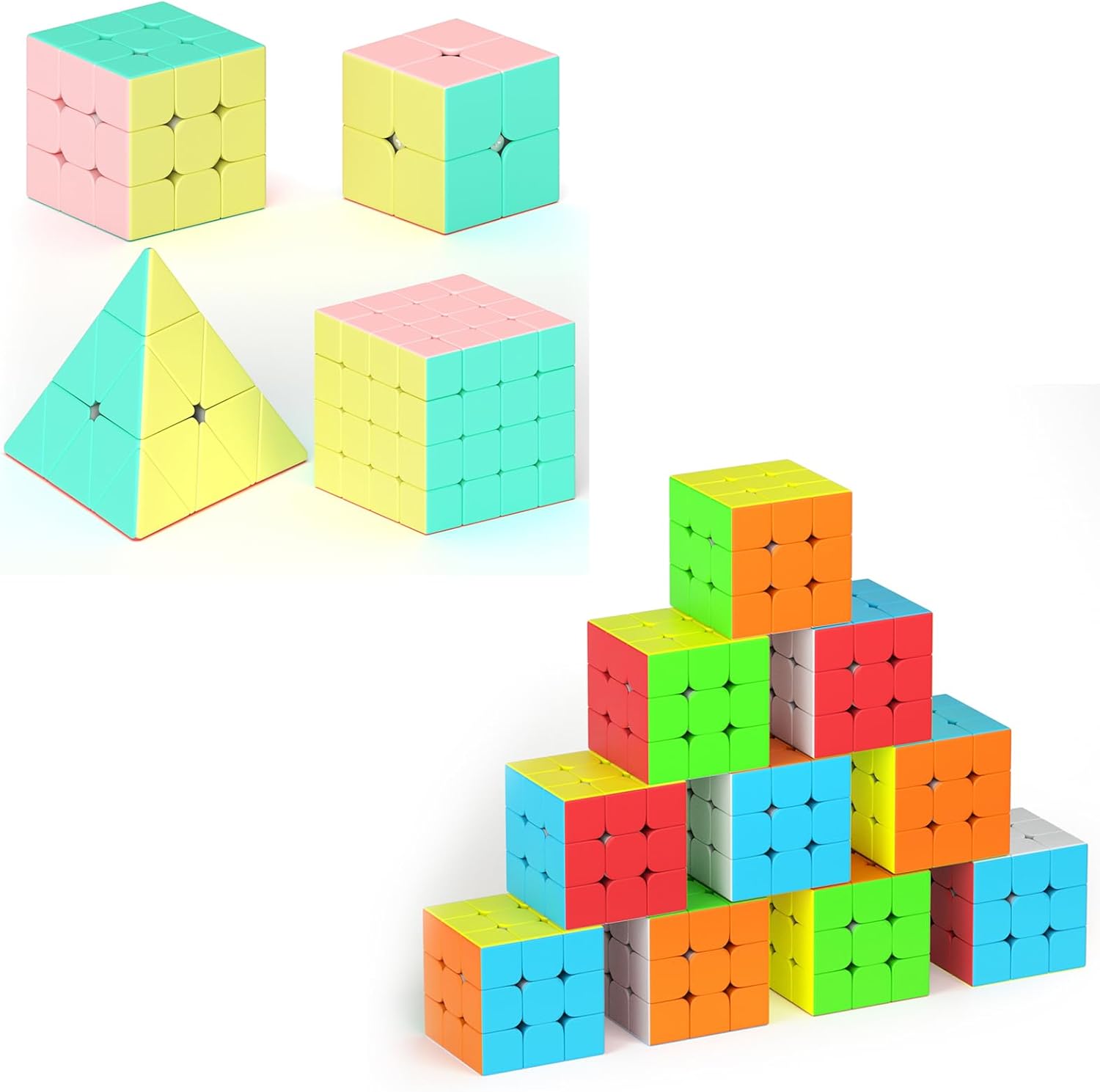 Vdealen 2x2x2 3x3x3 4x4x4 Pyramid Speed Cube Set & 10 Pack Full Size 3x3x3 Speed Cube Set