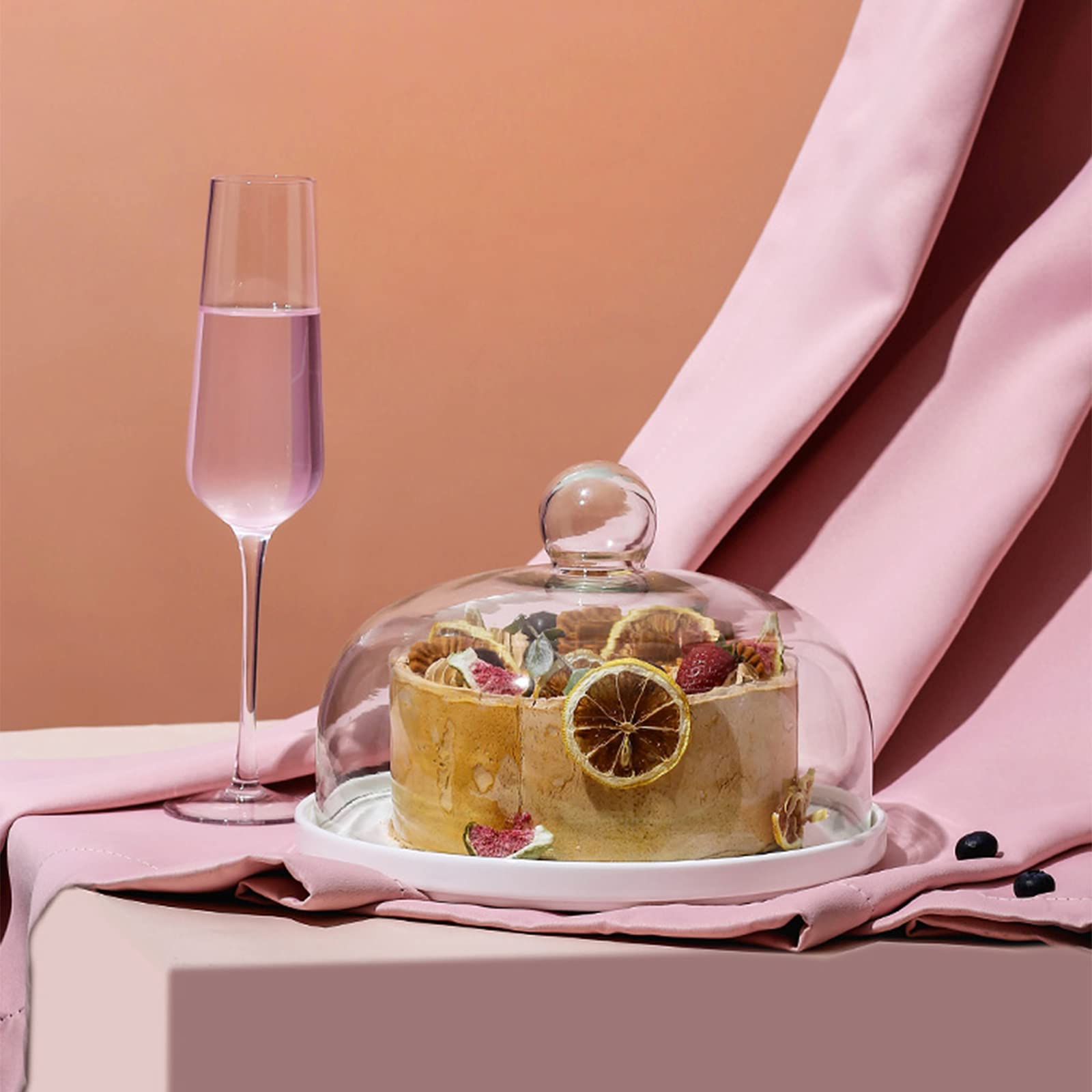 Tapa para el microondas,Plato de Pan, Hotel Restaurante Comida Bandejas de Frutas con Tapa Cúpula de Vidrio Transparente Cubierta de cúpula de Pastel de Queso Platos Redondos de cerámica bla