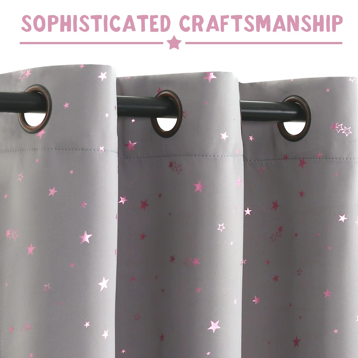 Cortinas opacas para dormitorio de niños, con aislamiento térmico, cortinas de estrella rosa centelleante para niños y niñas, tratamiento de ventana antiguo con ojales superiores, 2 paneles de cortina
