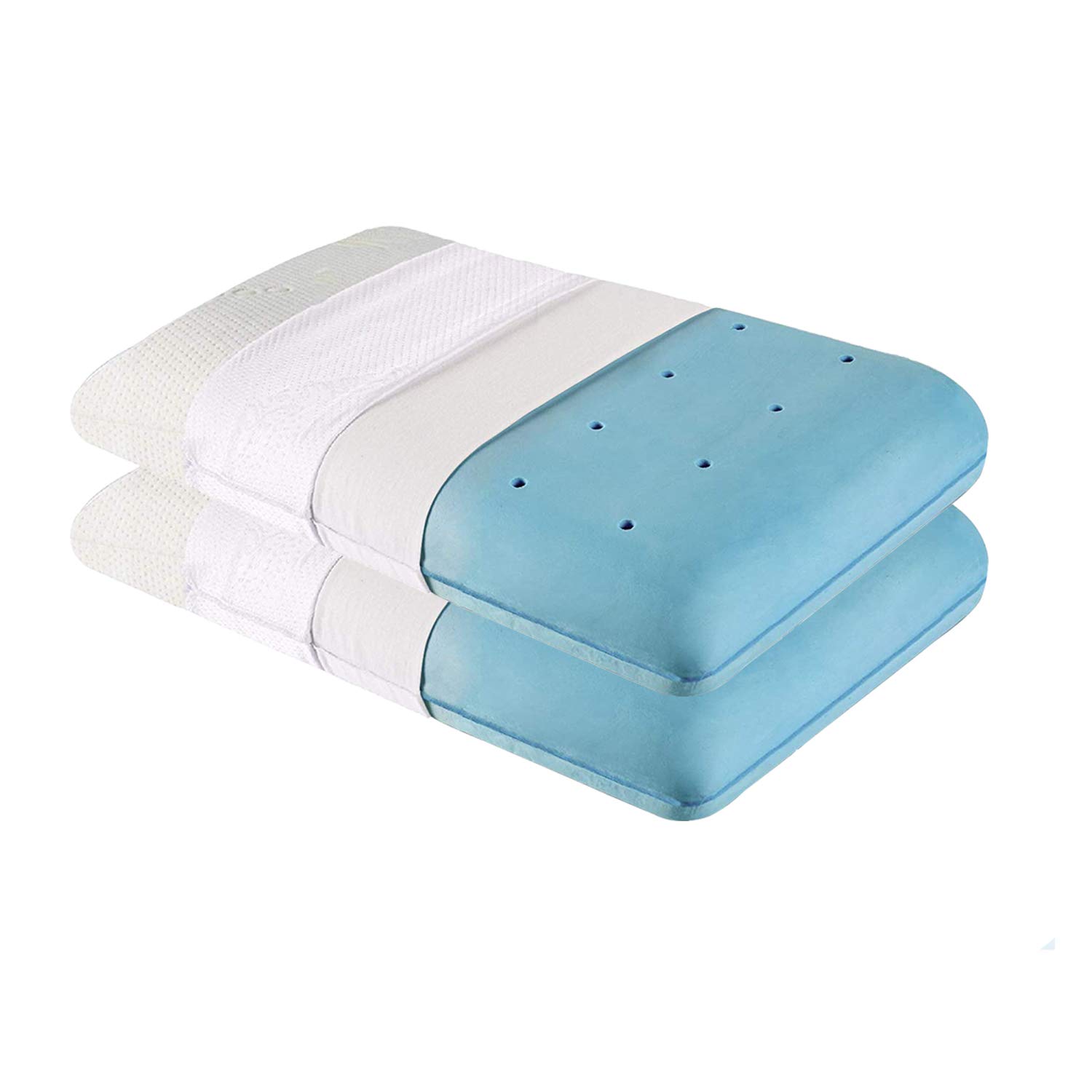 The White Willow Memory Foam Set of 2-Cool Gel Pillow for Neck & Shoulder Pain-Cervical Pillow for Sleeping-Orthopedic for Back, Side & Stomach Sleepers-Medium Firm-King Size-4" H-Blue